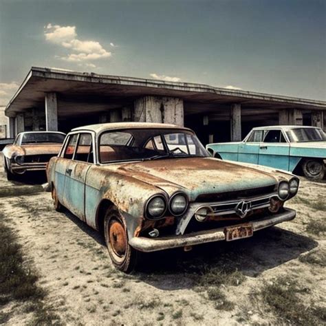 Soviet cars from the 1960s sitting abandoned in a ru...