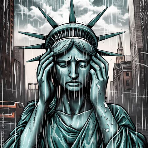 Tears of Liberty , cartoon illustration of Statue of liberty crying ...