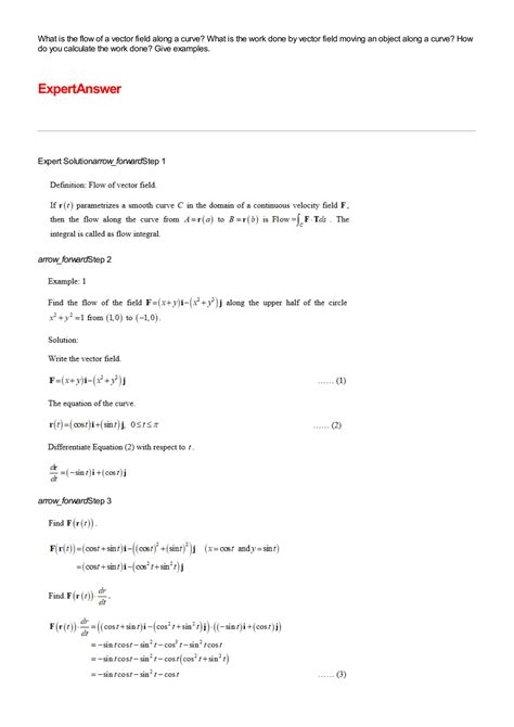 SOLUTION: Solution for what is the flow of a vector field along a curve ...