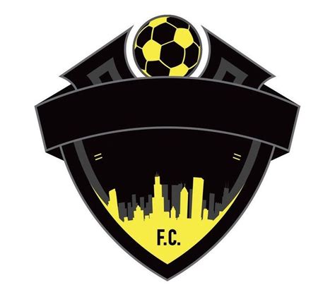 a soccer logo with the city skyline in the background and a yellow ball ...