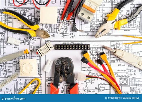 Different Electrical Tools on Electrical Engineering Drawings . Stock ...