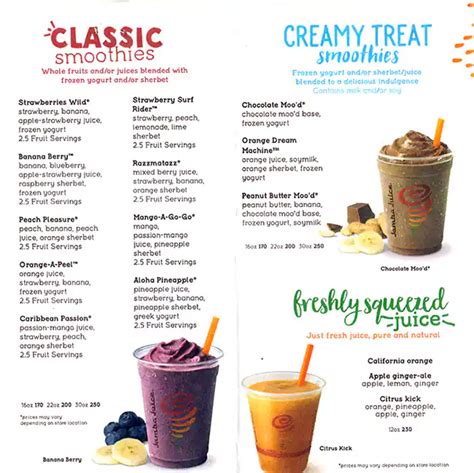 Jamba Juice Menu Nutrition Info | Besto Blog