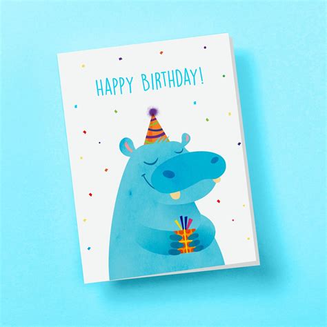 Hippo Birthday Card Happy Birthday Hippo Happy Hippo Card - Etsy