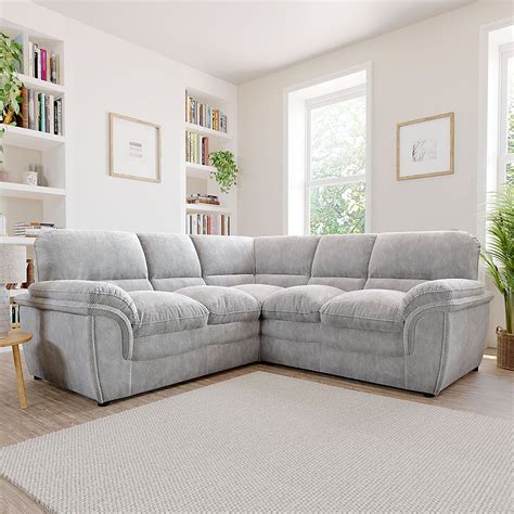 Rochester Light Grey Dotted Cord Fabric Corner Sofa | Furniture And Choice