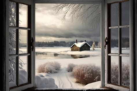 Premium AI Image | View from the window on a snowy landscape