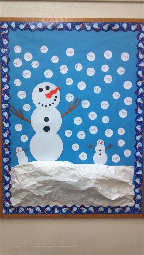 Snowman Bulletin Board. The "snowballs" have the staff names on them ...