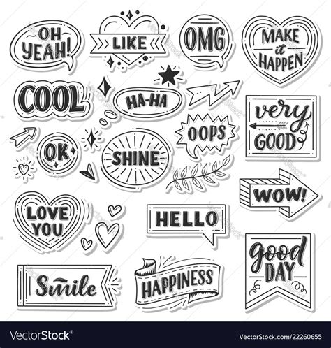 Stickers of quotes and sound blasts Royalty Free Vector