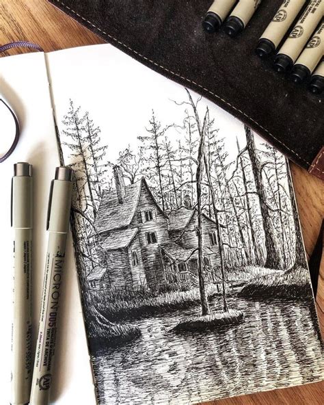 Architecture and Nature in Ink Drawings | Ink pen drawings, Ink drawing ...