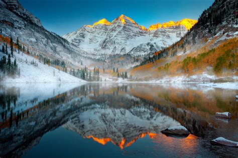 Maroon Bells Sunrise In Winter - Maroon Bells Wilderness, Aspen ...