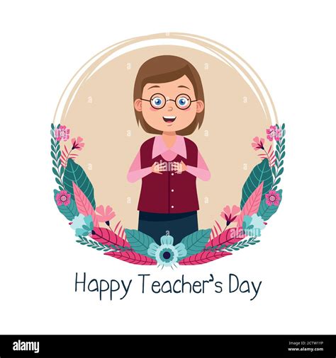 teacher woman wearing eyeglasses with teachers day lettering circular ...