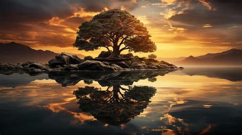 Premium Photo | Tree at sunset HD 8K wallpaper Stock Photographic Image