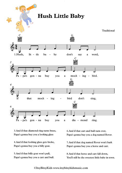 Hush Little Baby Lullaby Sheet Music With Chords Lyrics And Video