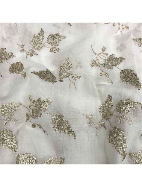 White Cotton Fabric with Leaf Sequins Embroidery Dyeable | Saroj Fabrics