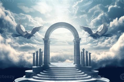 heavenly stairway to heaven with floating clouds angelic angels ...