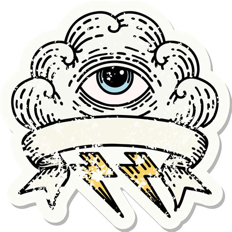 grunge sticker with banner of an all seeing eye cloud 12121245 Vector ...