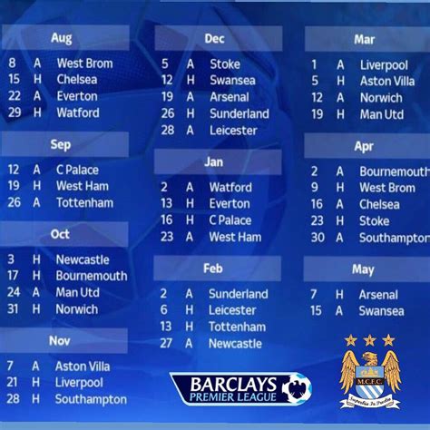 Manchester City 2015-16 fixture list #mcfc #manchester | Manchester ...