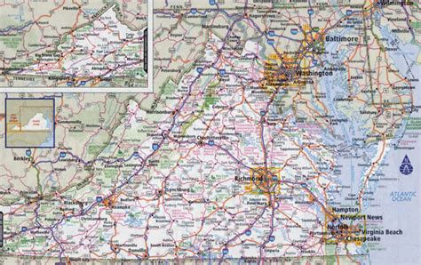 Large detailed roads and highways map of Virginia state with national ...