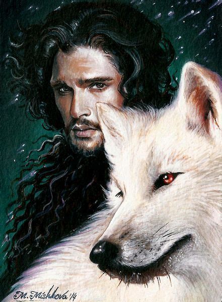 Game of Thrones Jon Snow Ghost Direwolf Wolf Kit Harington Art Print ...