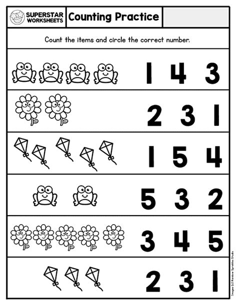 Counting Worksheets for Preschoolers/ Kindergartners Digital Drawing ...