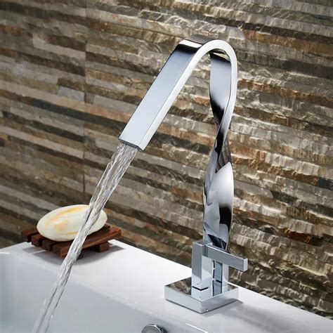 Luxury Creative Bathroom Basin Faucet Waterfall Single Handle Brass ...