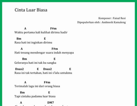 Chord Lagu Cinta Luar Biasa - SEPUTAR MUSIK