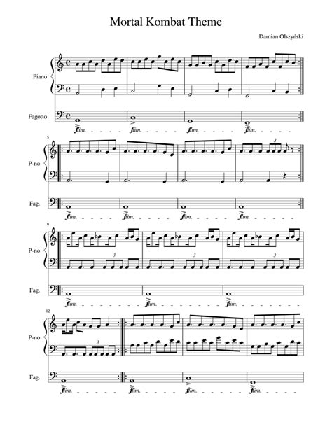 Mortal Kombat theme Sheet music for Piano, Bassoon (Solo) | Musescore.com