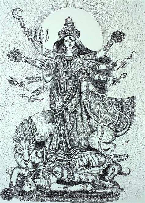 Durga Drawing by Mahua Pal | Saatchi Art