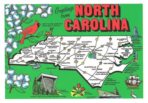 Detailed tourist illustrated map of North Carolina | North Carolina ...