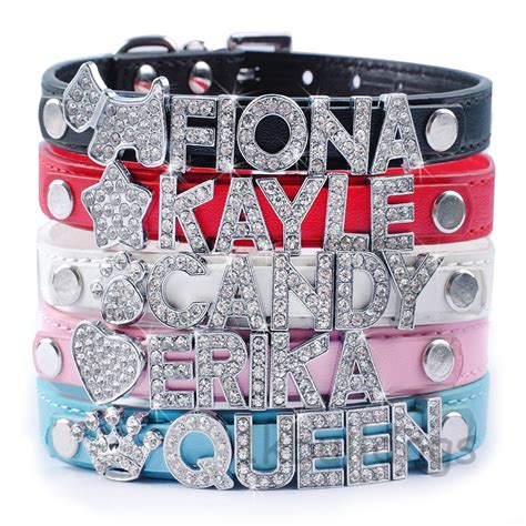 Personalized Bling Rhinestone PU Leather Pet Dog Collars with Free Name ...