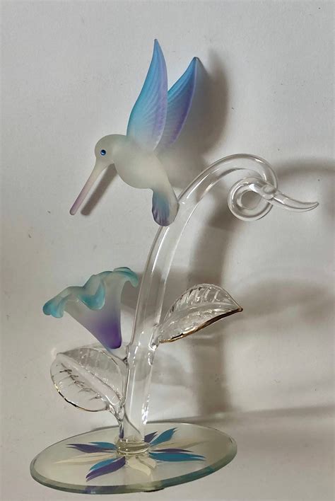 1998 Glass Baron Hummingbird Figurine Purple Blue Blown Glass - Etsy