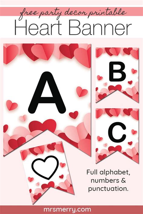 Heart Party Decor Banner | Mrs. Merry | Birthday banner free printable ...