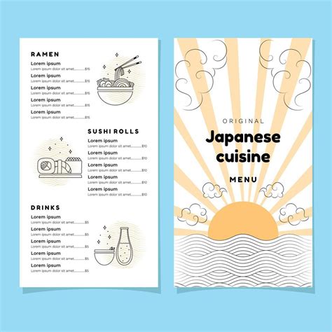 Japanese cuisine menu, Minimalist restaurant menu, modern Japanese ...