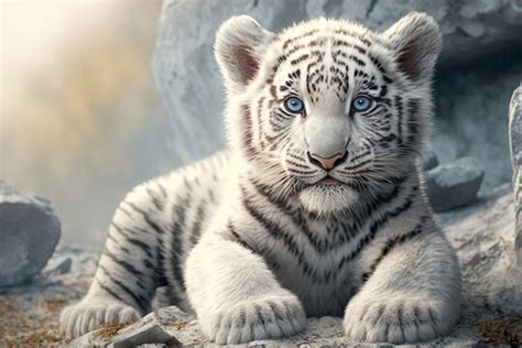 Baby White Tigers In Snow With Blue Eyes