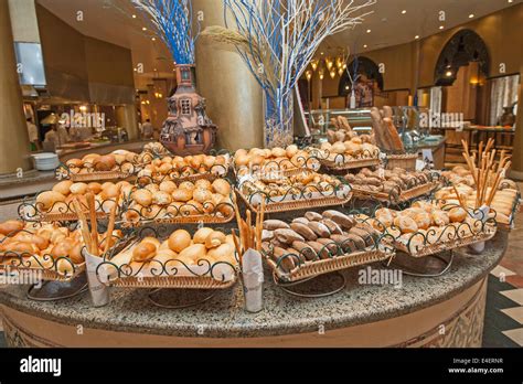 Bread selection display at luxury hotel hotel buffet restaurant Stock ...