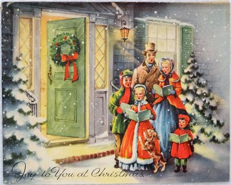 676 50s Carolers AT THE Front Door Vintage Christmas Greeting Card ...