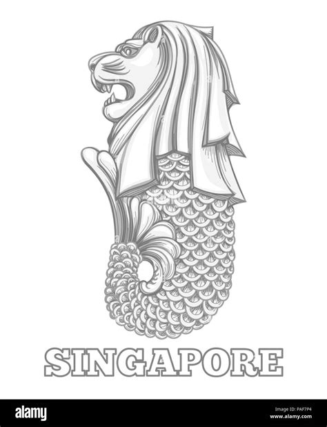 Singapore merlion icon. Water merlion fountain vector illustration ...