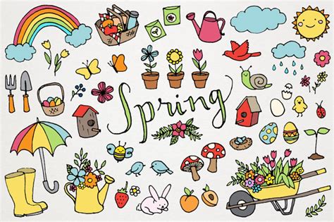 Spring Clipart Set Springtime Clip Art, Flowers and Gardening, Hand ...