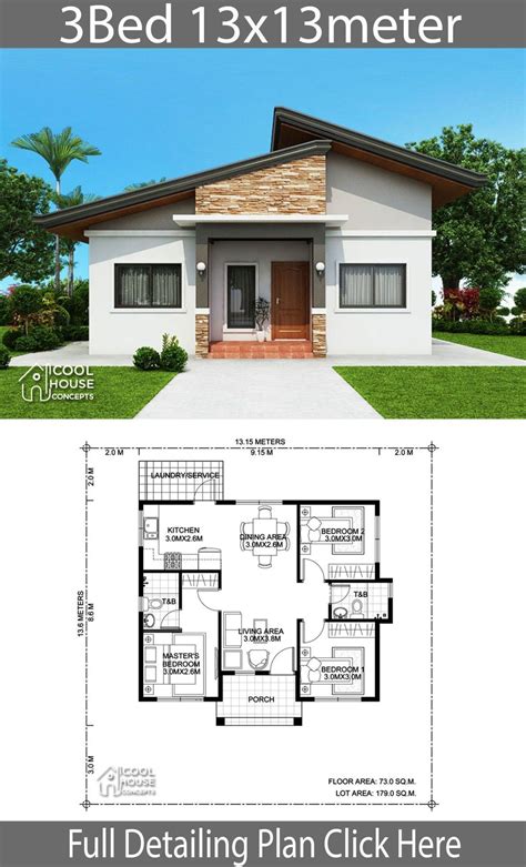 Home Design Plan 13x13m With 3 Bedrooms - Home Design With 180 ...