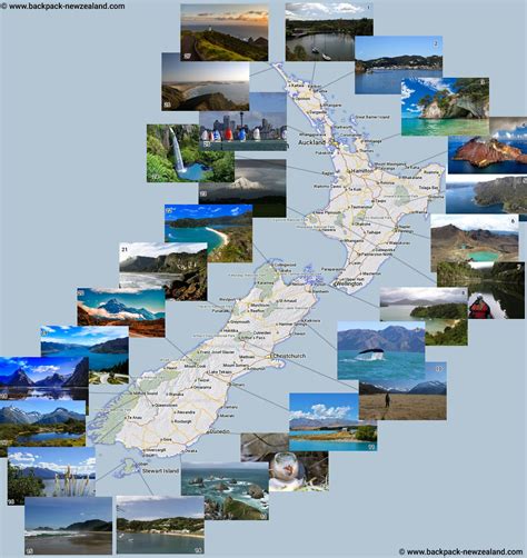 Tourist Map of New Zealand with Photos.