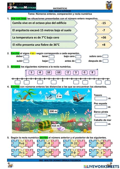 M08W06 Números enteros, comparación y recta numérica worksheet | Математика