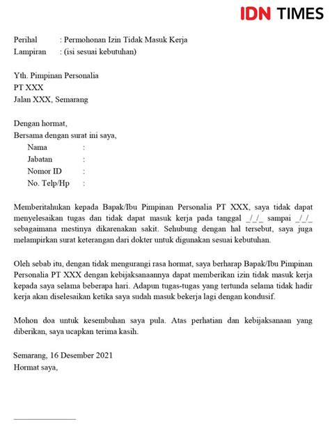 Contoh Surat Permohonan Izin Sakit Tidak Masuk Kerja - IMAGESEE