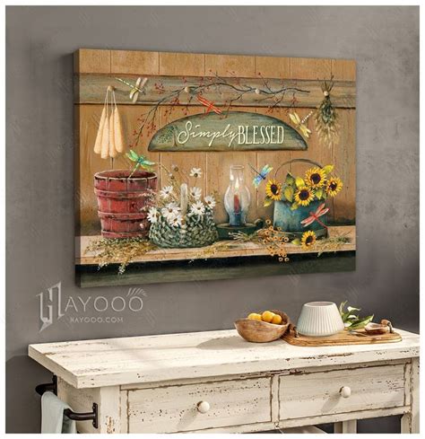 HAYOOO Simply blessed vintage farmhouse kitchen and dragonfly canvas ...