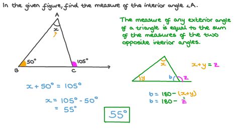 Question Video: Finding the Measure of the Interior Angle of a Triangle ...