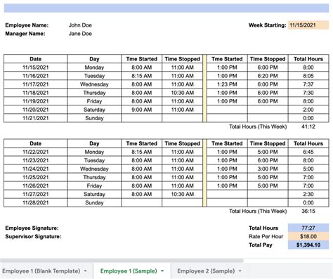 Multiple Employee Timesheet Template