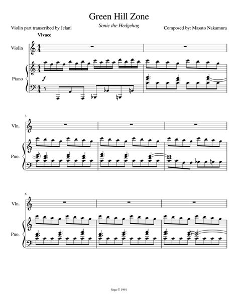 Sonic the Hedgehog - Green Hill Zone sheet music for Violin, Piano ...