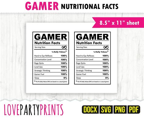 Gamer Nutrition Facts Label Template Gamer Nutrition Gamer - Etsy Portugal