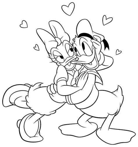 an image of mickey and daisy kissing in the disney coloring pages for ...