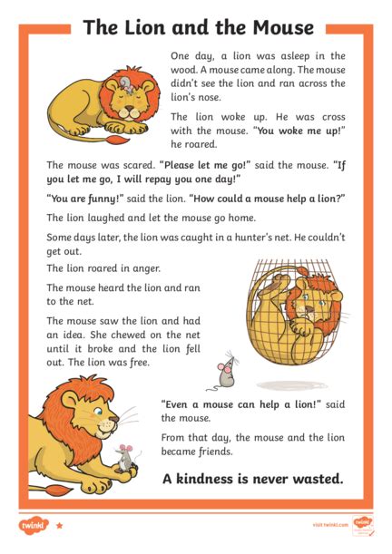 The Lion and The Mouse English Comprehension Year 3