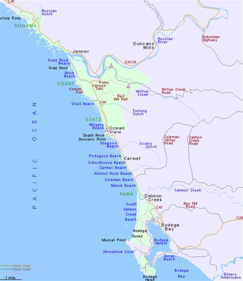 Map of Sonoma Coast State Park, California