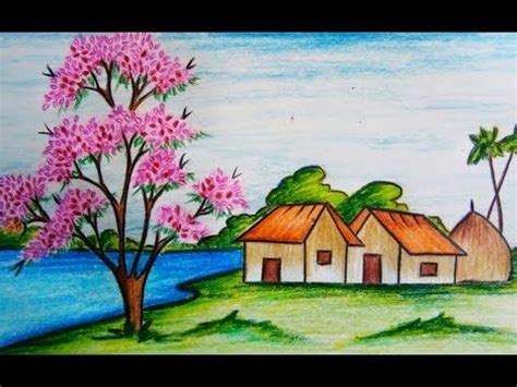 How to draw scenery of spring season step by step ( easy drawing ...